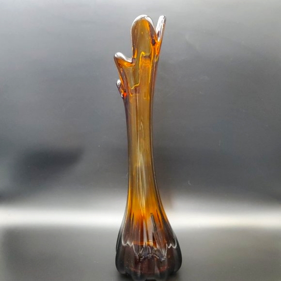 Retro Five Finger Pulled Glass Vase Rootbeer Amber 39cm Taiwan - Picture 7 of 10